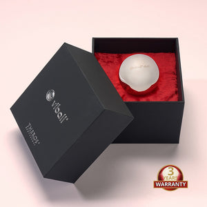 Viball VB45: 45 mm large medical Kegel balls made of anti-allergenic stainless steel for women and men in a black box on red velvet. Medical device. Button: 3-year warranty.