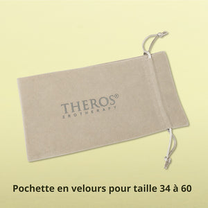 Pochette en velours gris-beige avec logo « Theros® Erotherapy » pour dilatateurs FMS Theros® en tailles 34 à 60