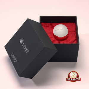 Viball VB40 : boule de Geisha médicale de 40 mm en acier inoxydable anti-allergique pour femmes et hommes dans une boîte noire sur velours rouge. Dispositif médical. Button: garantie 3 ans.