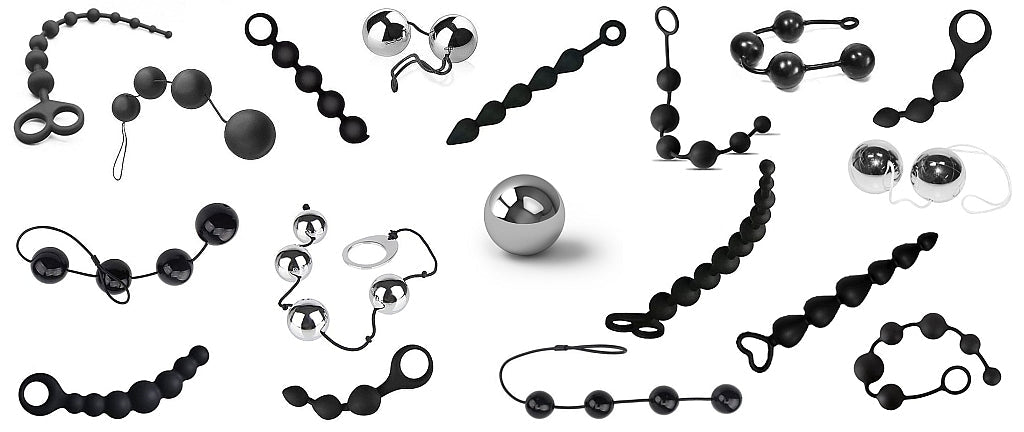 Bildkollage aus verschiedenen analen Sextoys wie Analkugeln und Analketten