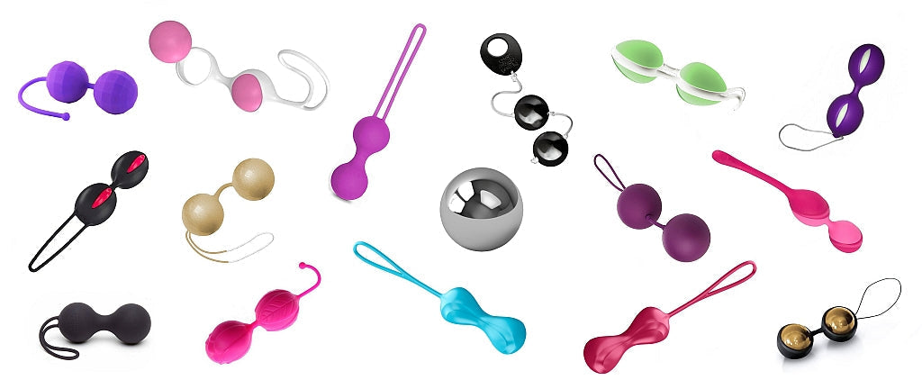 Liebeskugeln verschiedener Größen aus Silikon oder Metall in einer Gesamtaufstellung
