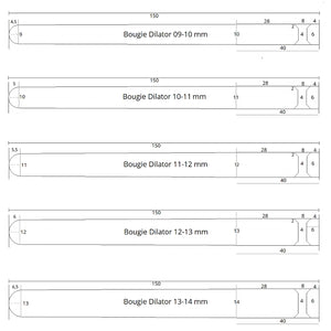 Zeichnung der Maße der Theros Bougie Dilatoren