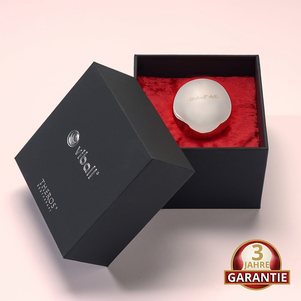 Viball VB45: 45 mm große medizinische Liebeskugel  der Welt aus antiallergenem Edelstahl für Frauen und Männer in einer schwarzen Box auf rotem Samt. Button: 3 Jahre Garantie.