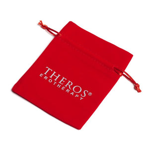 Rotes Samtsäckchen mit Logo "Theros Erotherapy" für Theros Artikel wie Viball medizinische Liebeskugeln, Theros Vagina Stents, Theros Spheres