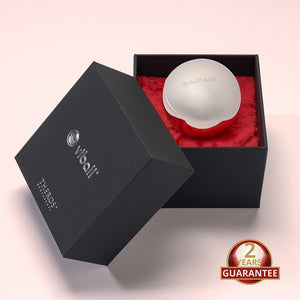 Viball VB60L: 60 mm große medizinische Liebeskugel aus antiallergenem Edelstahl für Frauen und Männer in einer schwarzen Box auf rotem Samt. Button: 3 Jahre Garantie.