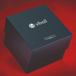 Schwarze Geschenkschachtel für Viball medizinische Liebeskugeln mit silbernen erhabenen Logos "Viball" und "Theros"