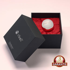 Viball VB40: 40mm große medizinische Liebeskugel aus antiallergenem Edelstahl für Frauen und Männer in einer schwarzen Box auf rotem Samt. Button: 3 Jahre Garantie.