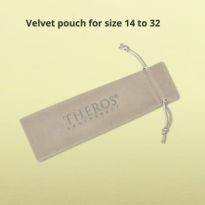 Grey-beige velvet pouch with logo “Theros® Erotherapy” for Theros® FMS dilators in sizes 14 to 32