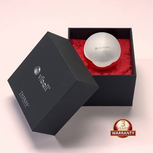 Viball VB55L: 55 mm large medical Kegel ball (light version) made of anti-allergenic stainless steel for women and men in a black box on red velvet. Button: 3-year warranty.