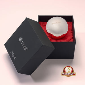 Viball VB60L: 60 mm large medical Kegel ball (light version) made of anti-allergenic stainless steel for women and men in a black box on red velvet. Button: 3-year warranty.