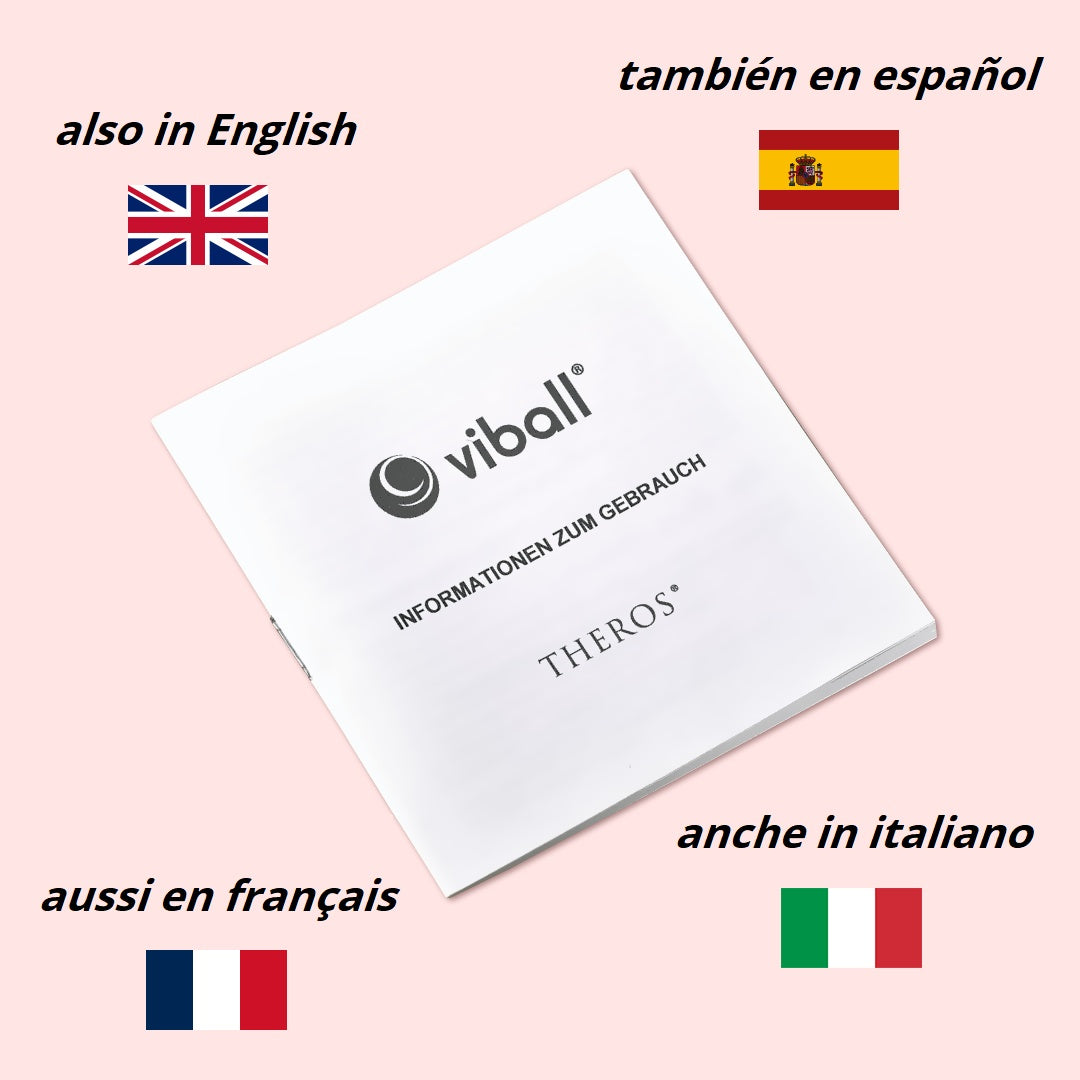 Folleto de 24 páginas "Instrucciones de uso" para Viball – bolas chinas médicas para mujeres y hombres – en alemán, inglés, español, francés e italiano.