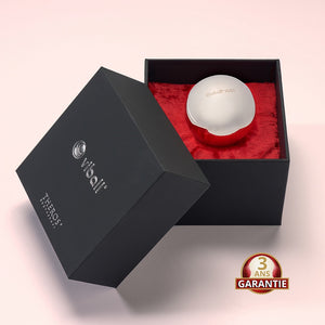 Viball VB50 : boule de Geisha médicale de 50 mm en acier inoxydable anti-allergique pour femmes et hommes dans une boîte noire sur velours rouge. Dispositif médical. Button: garantie 3 ans.