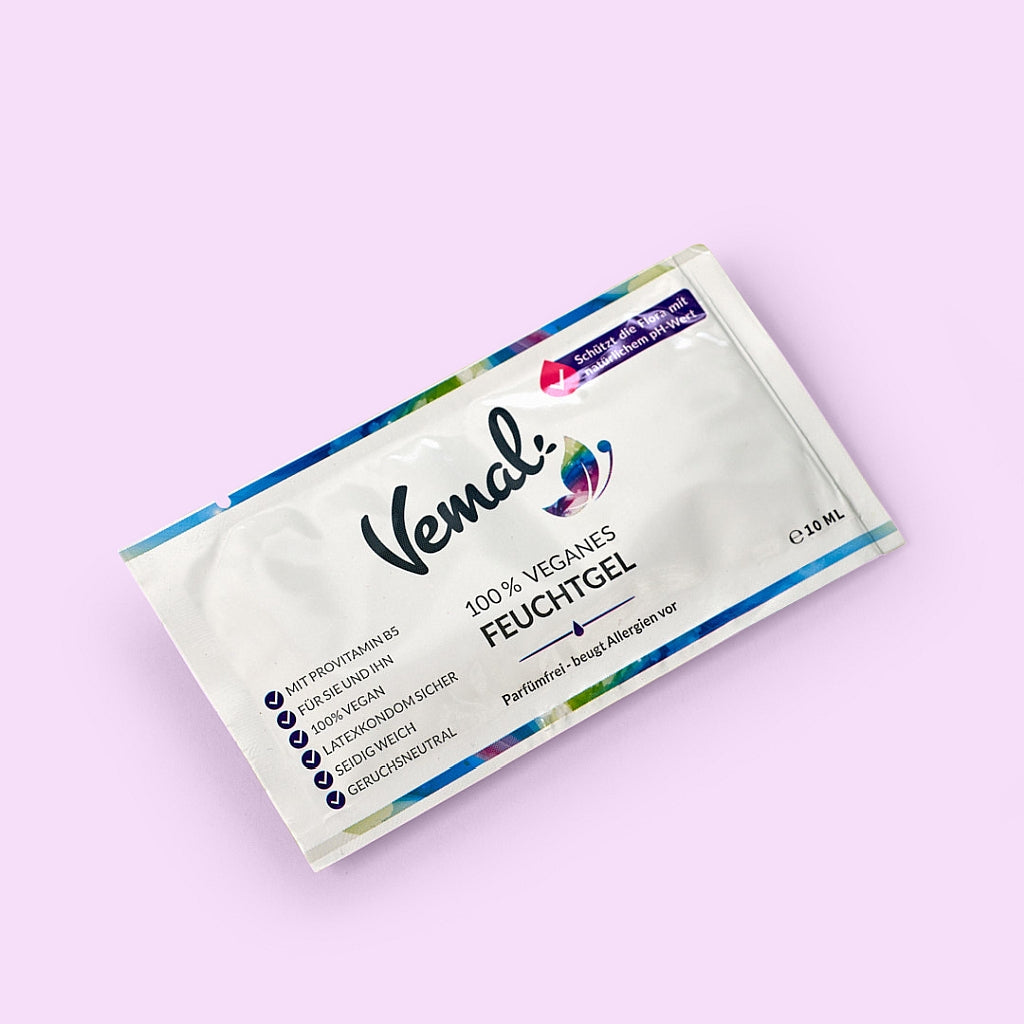 10 ml Tütchen Antiallergenes Gleigel Feuchtgel Vemal pinker Hintergrund